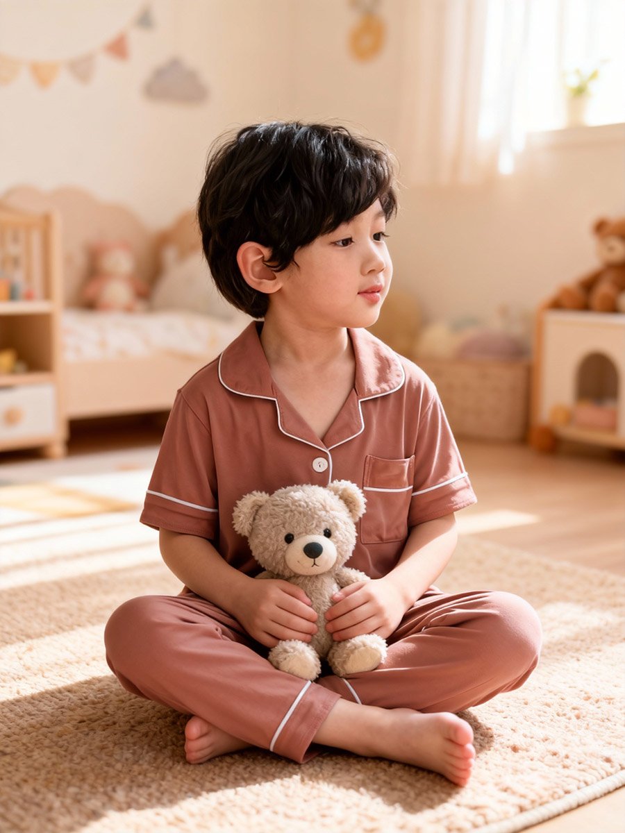 Boys Coffee Brown Short Sleeve Shirt and Pyjama Set