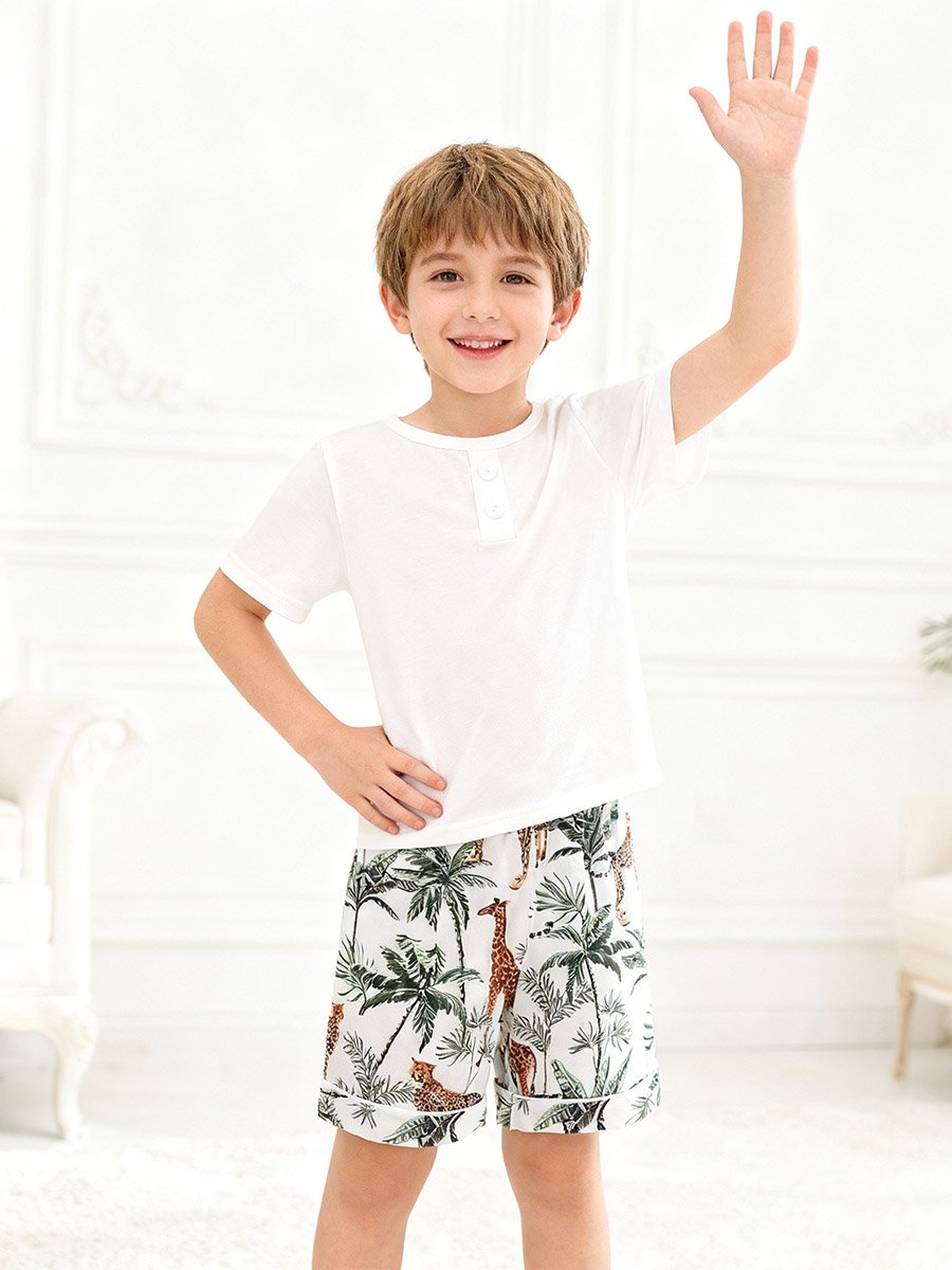 Boys White Short Sleeve T-Shirt and Shorts Pyjama Set