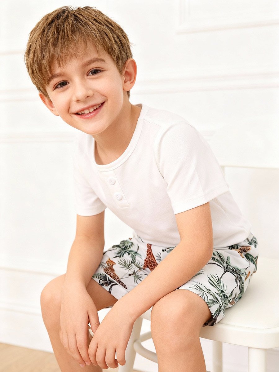 Boys White Short Sleeve T-Shirt and Shorts Pyjama Set