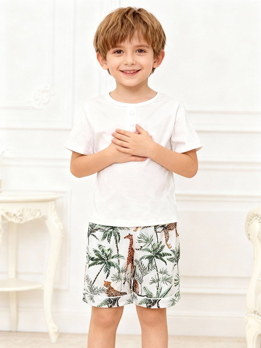 Boys White Short Sleeve T-Shirt and Shorts Pyjama Set