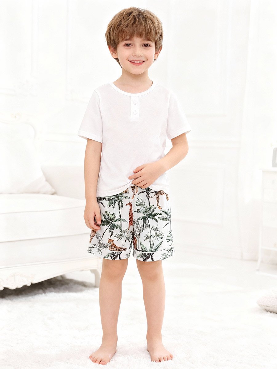 Boys White Short Sleeve T-Shirt and Shorts Pyjama Set