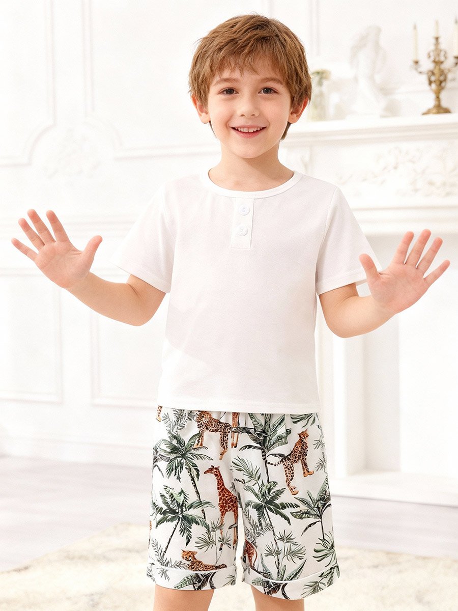 Boys White Short Sleeve T-Shirt and Shorts Pyjama Set