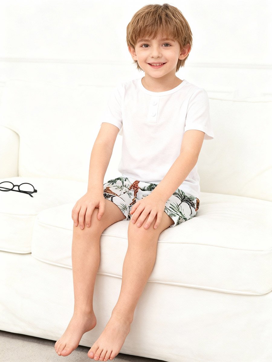 Boys White Short Sleeve T-Shirt and Shorts Pyjama Set