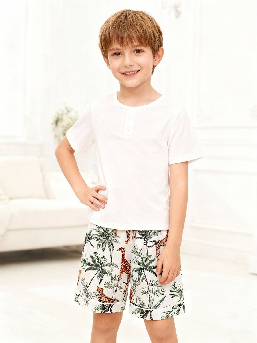Boys White Short Sleeve T-Shirt and Shorts Pyjama Set