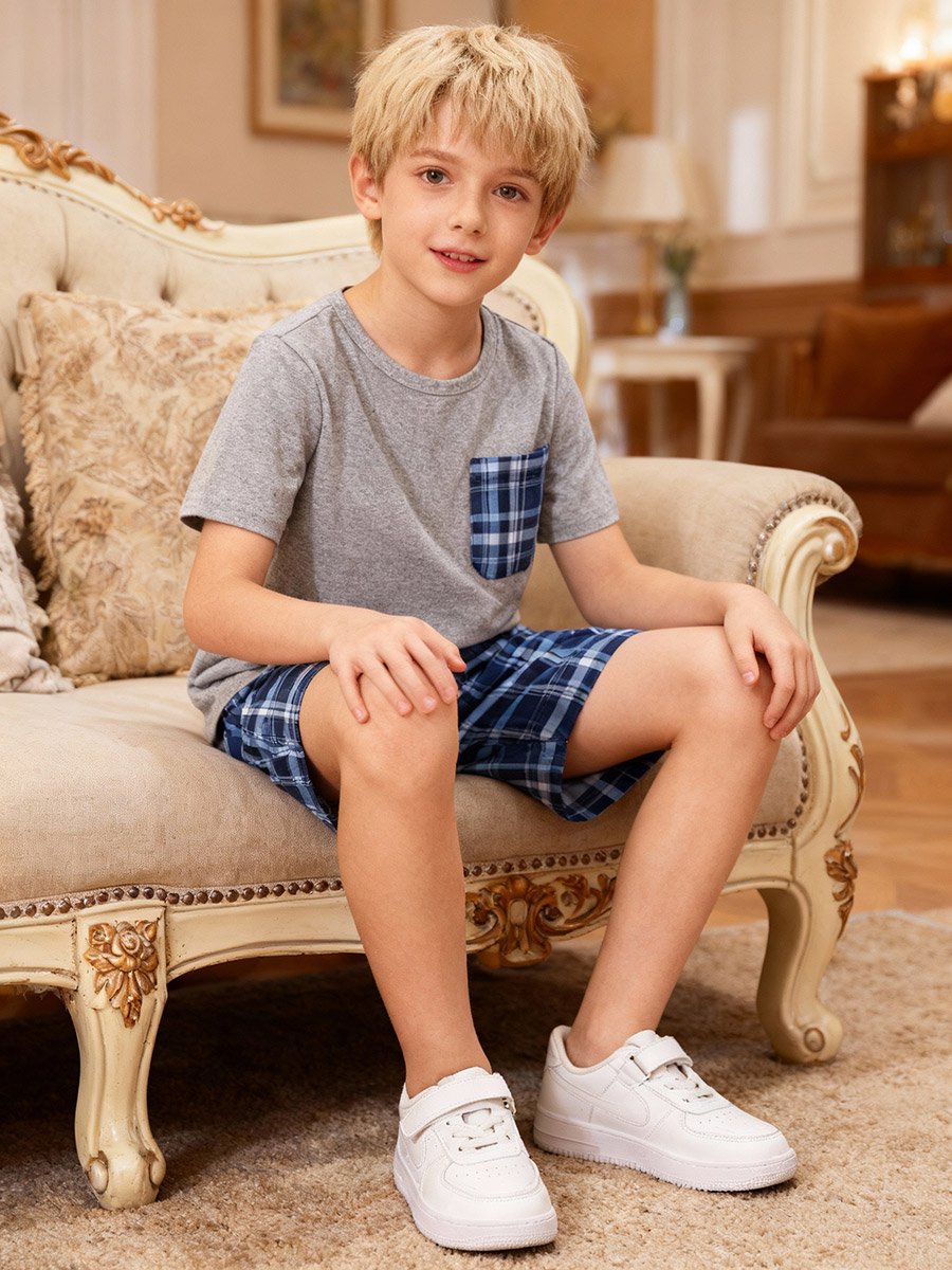 Boys Checked Pocket Shirt and Shorts Pyjama Set