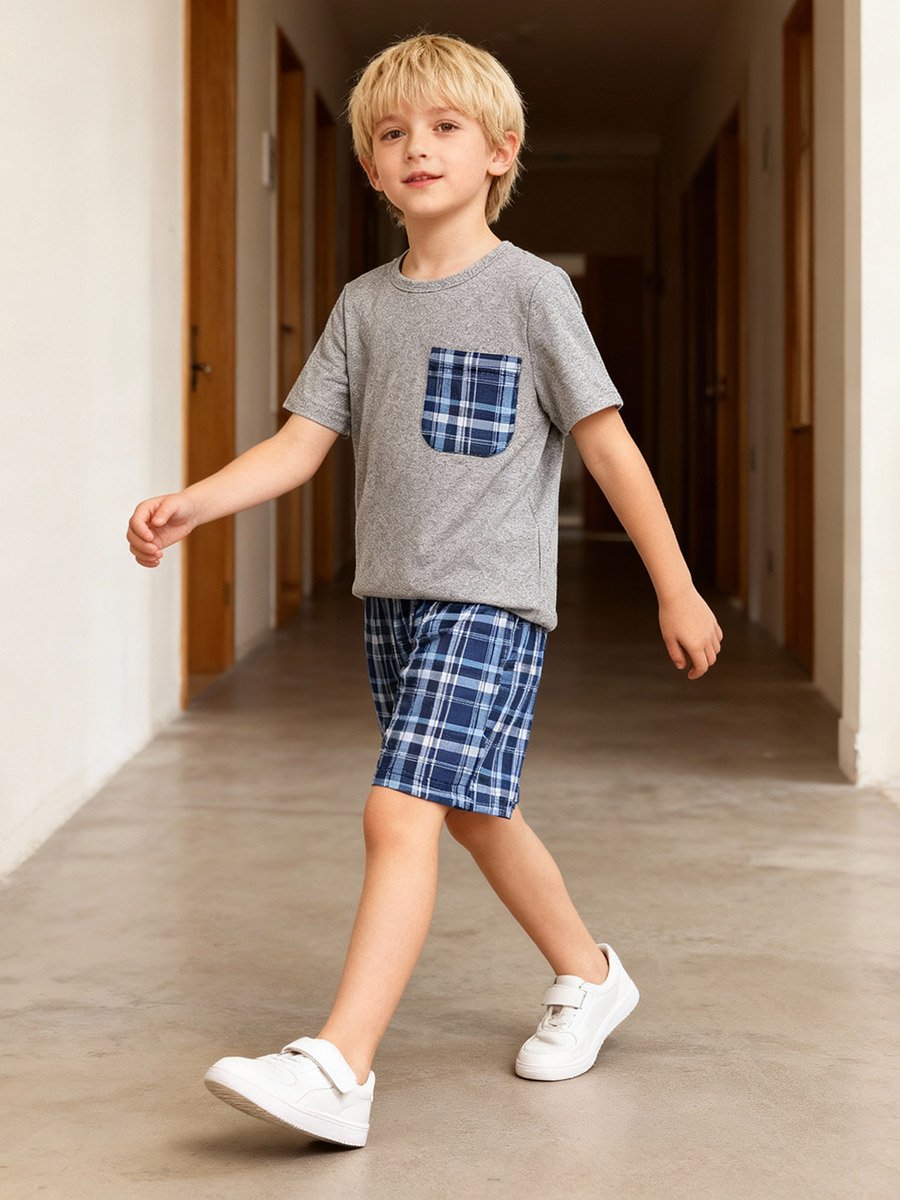 Boys Checked Pocket Shirt and Shorts Pyjama Set