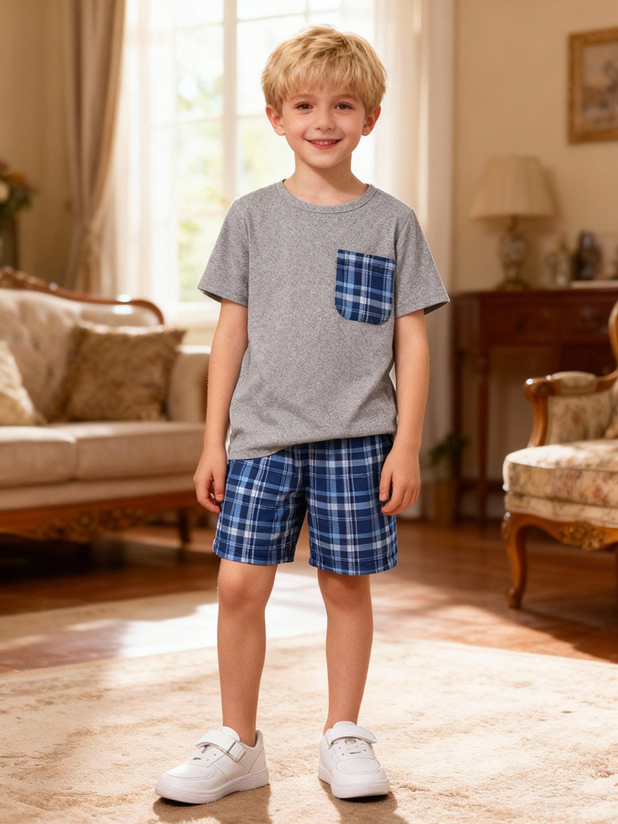 Boys Checked Pocket Shirt and Shorts Pyjama Set