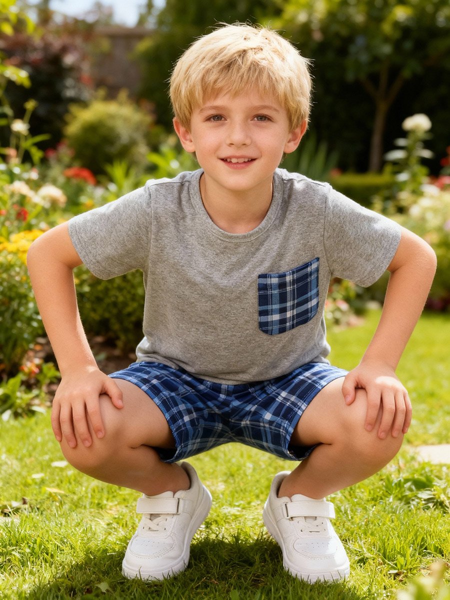 Boys Checked Pocket Shirt and Shorts Pyjama Set