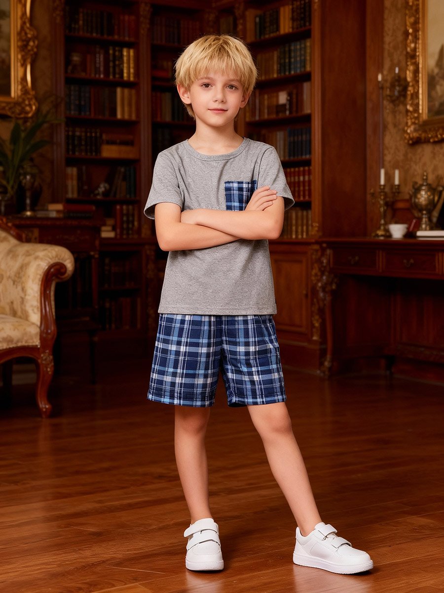 Boys Checked Pocket Shirt and Shorts Pyjama Set