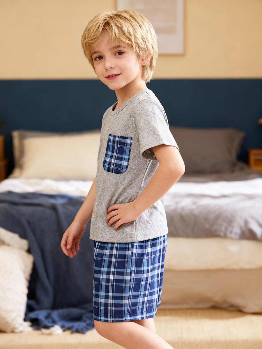 Boys Checked Pocket Shirt and Shorts Pyjama Set