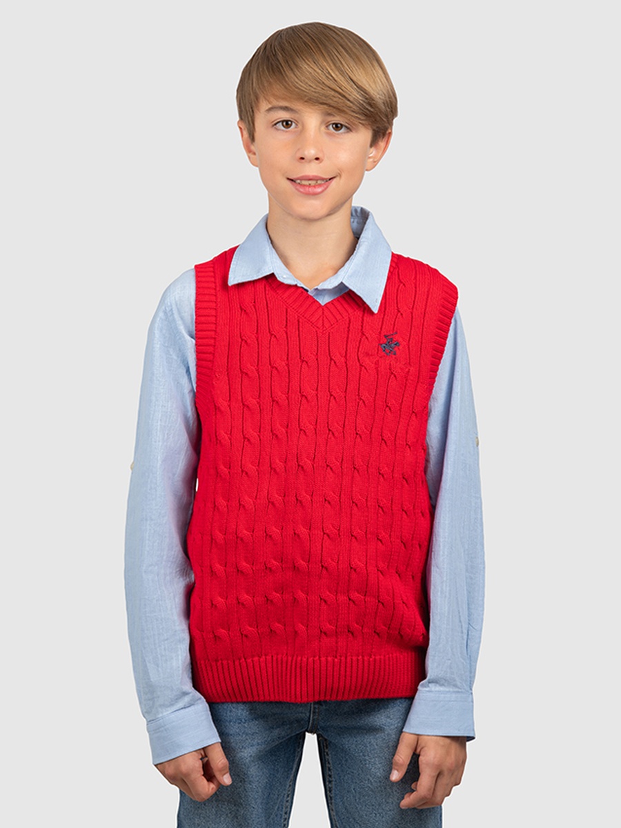 Boys Cable Knit V Neck Sweater Vest