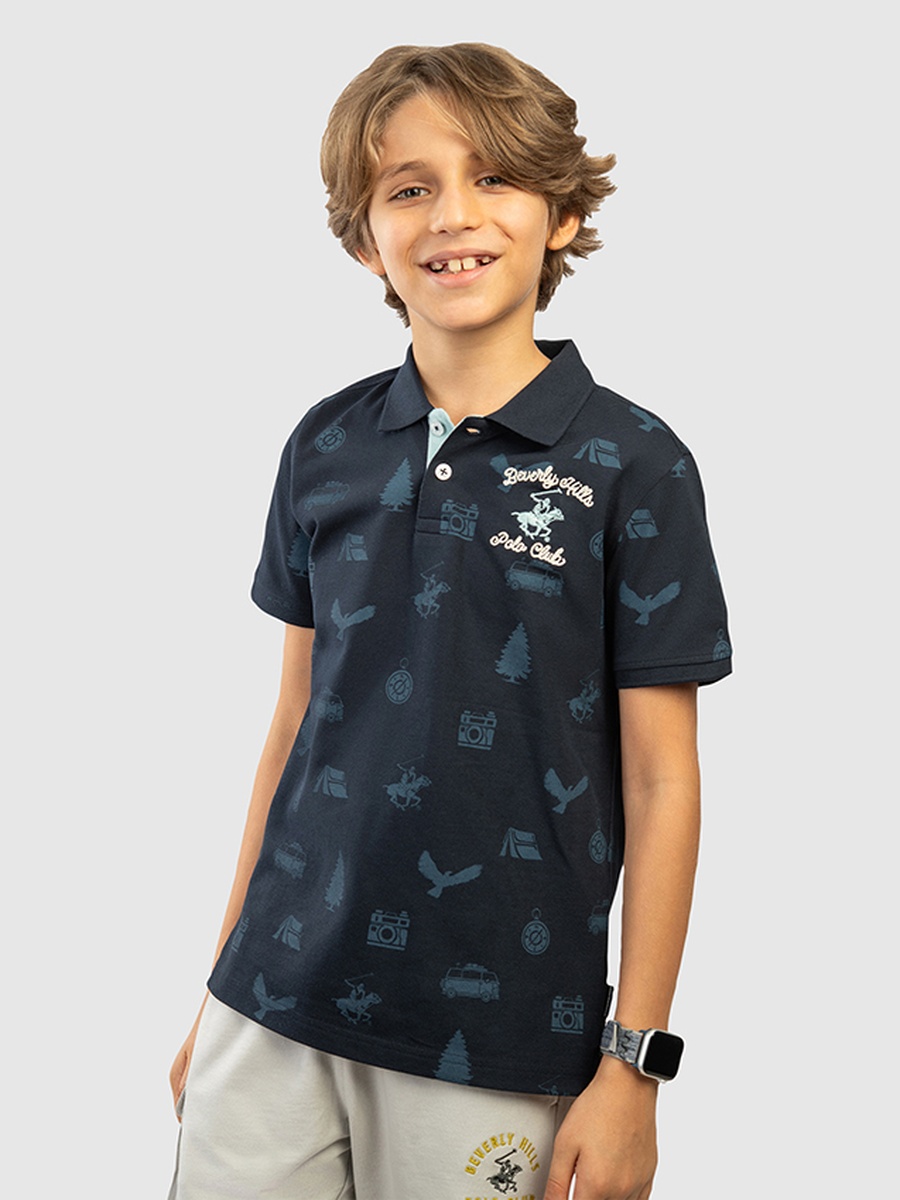 Boys Regular Fit Printed Polo T-Shirt