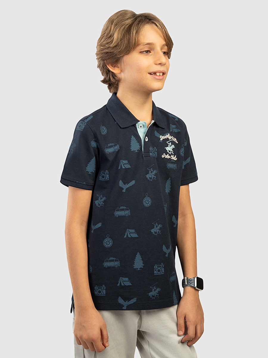 Boys Regular Fit Printed Polo T-Shirt