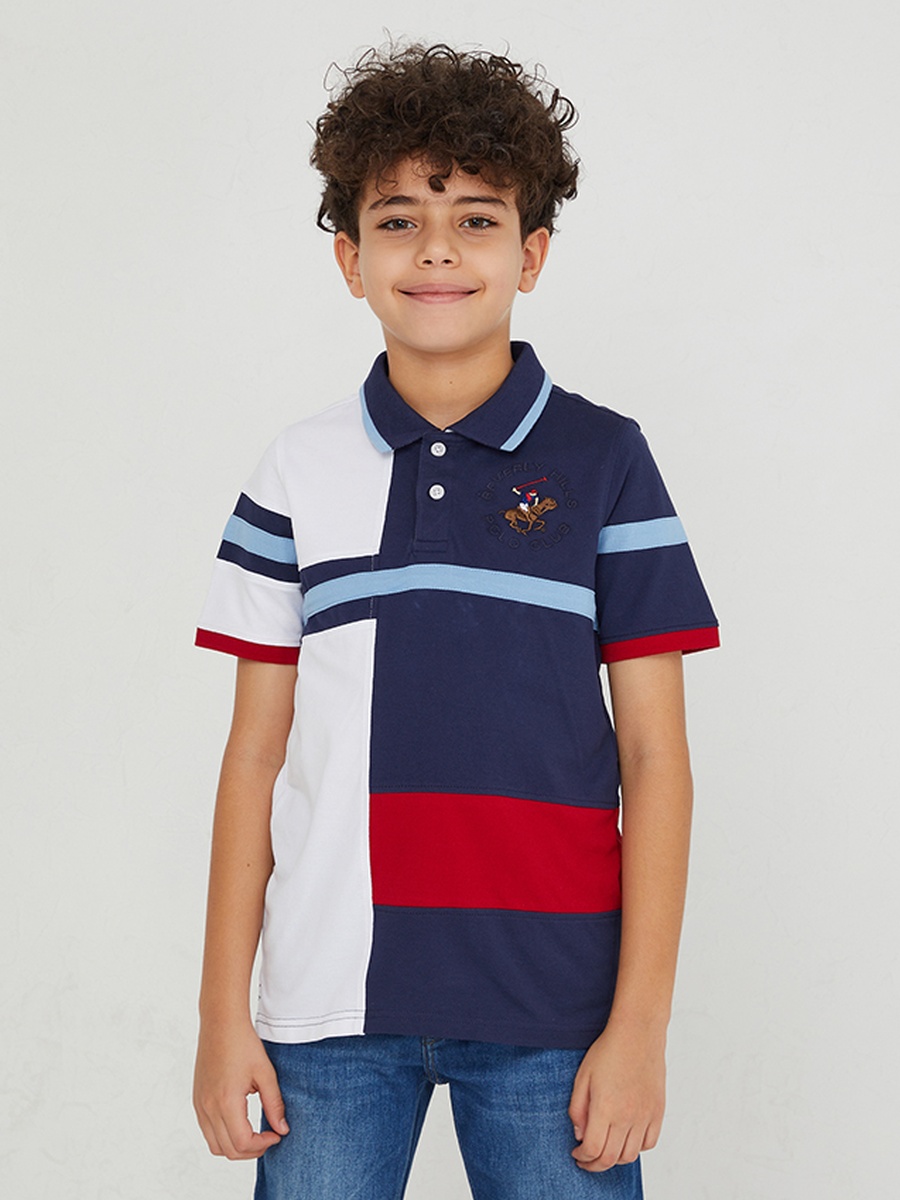 Boys Regular Fit Color Block Polo T-Shirt