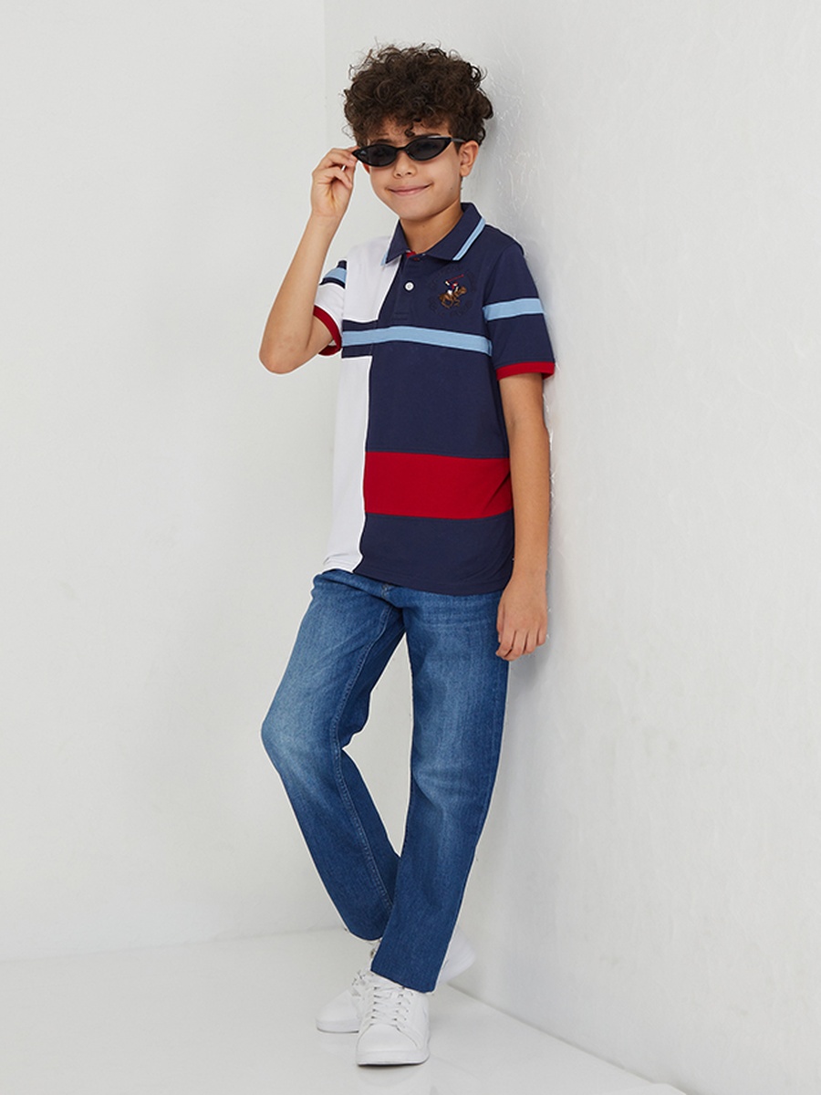 Boys Regular Fit Color Block Polo T-Shirt