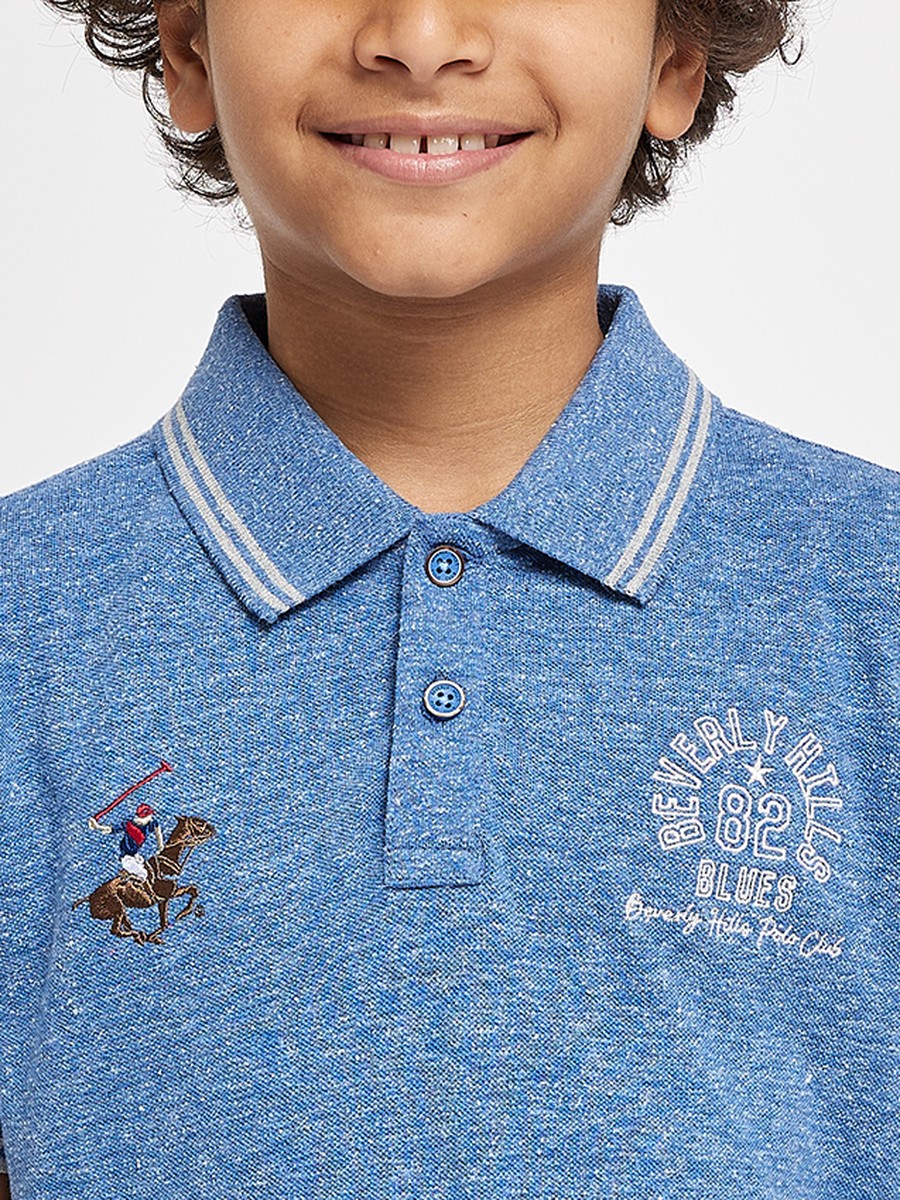 Boys Regular Fit Melange Polo T-Shirt