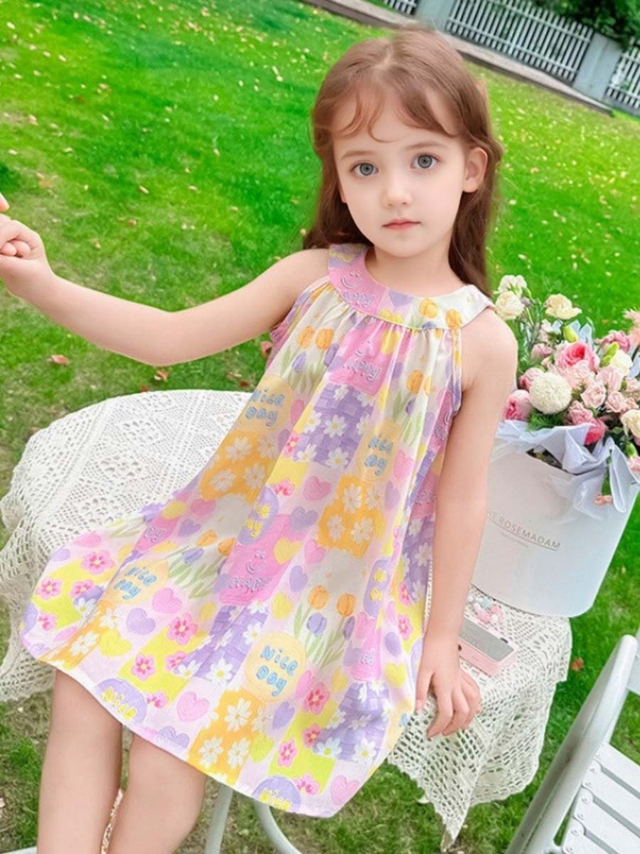 فستان بلا أكمام مطبع بزهور