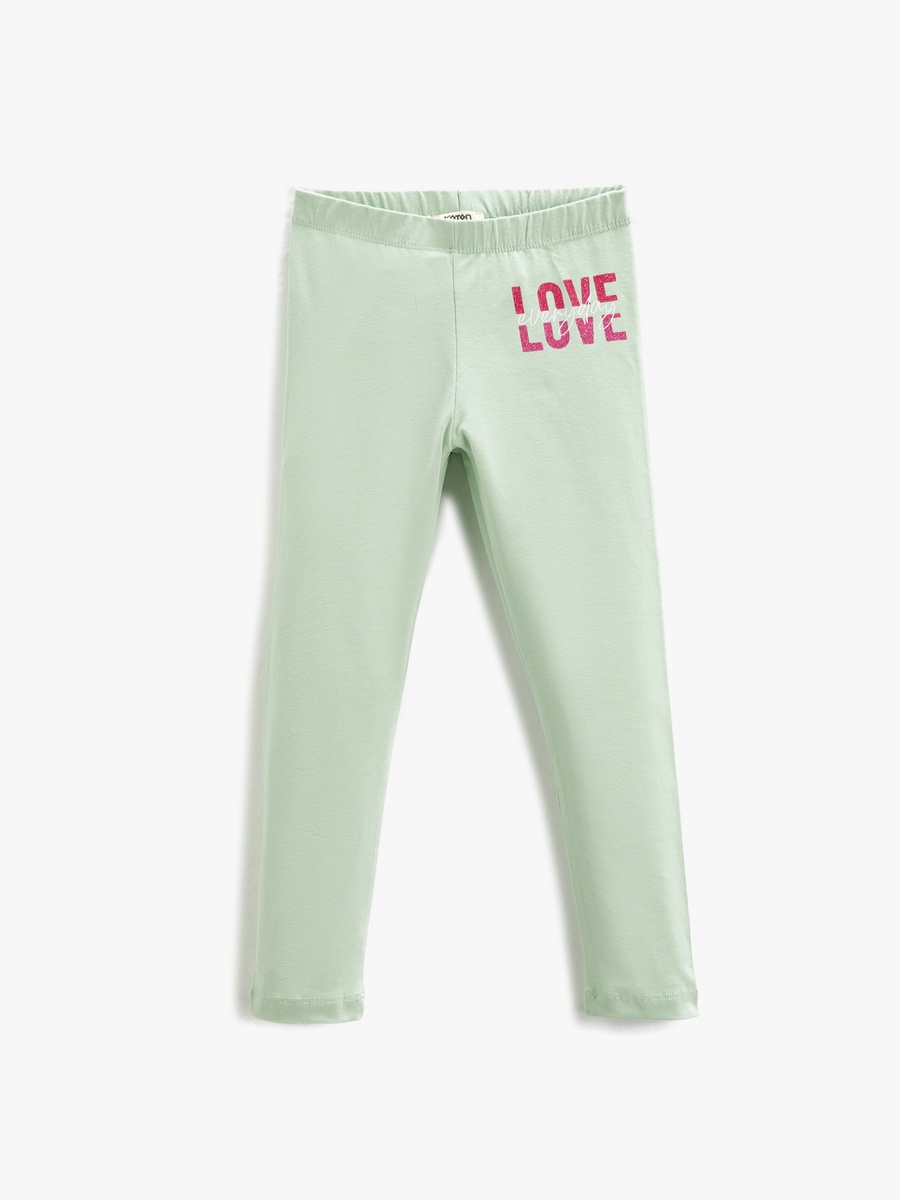 Printed Detail Glittery Leggings with Elastic Waistband