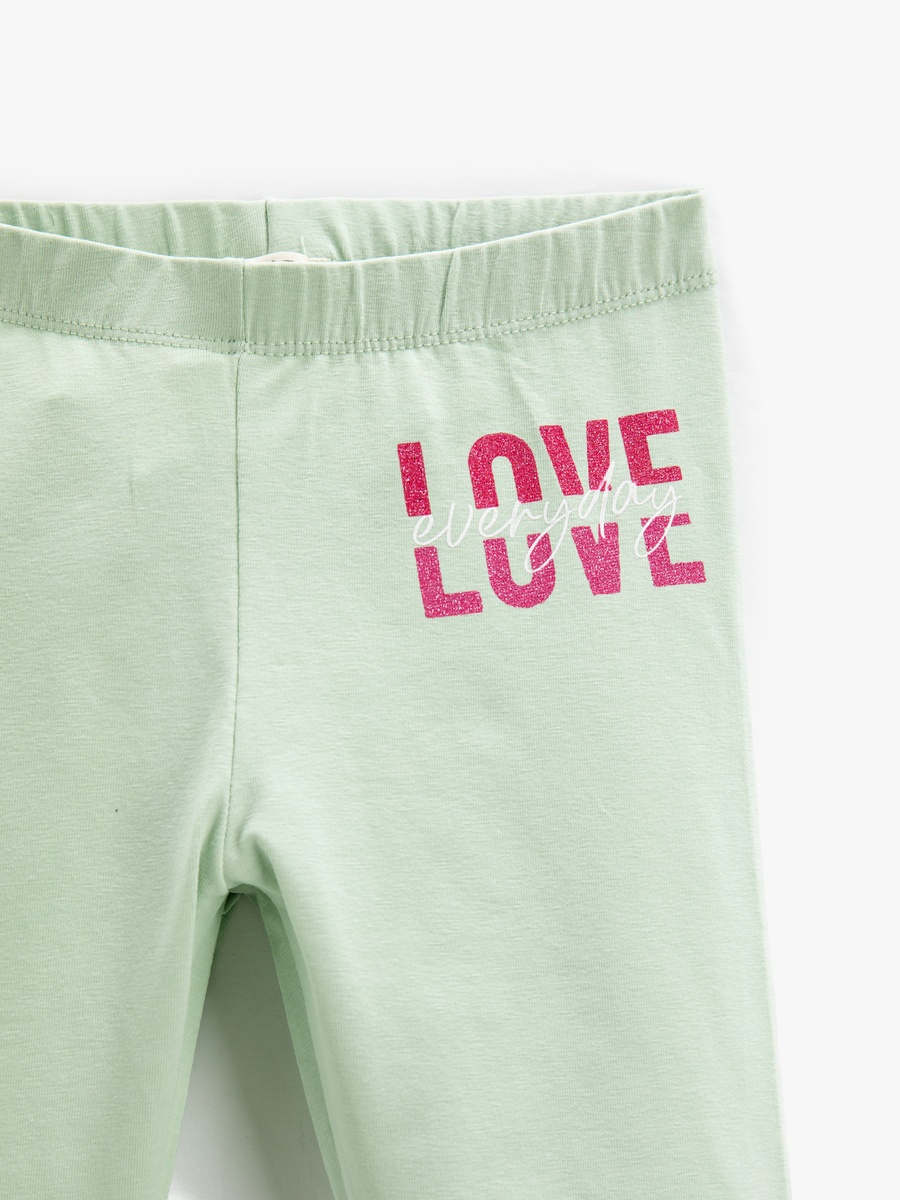 Printed Detail Glittery Leggings with Elastic Waistband