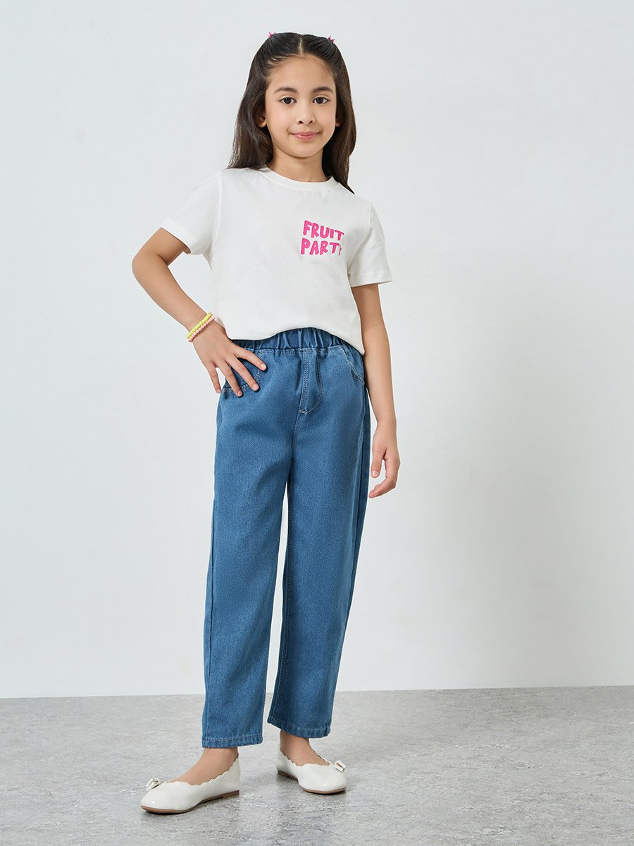 Girls Elastic Waist Relaxed Fit Jeans