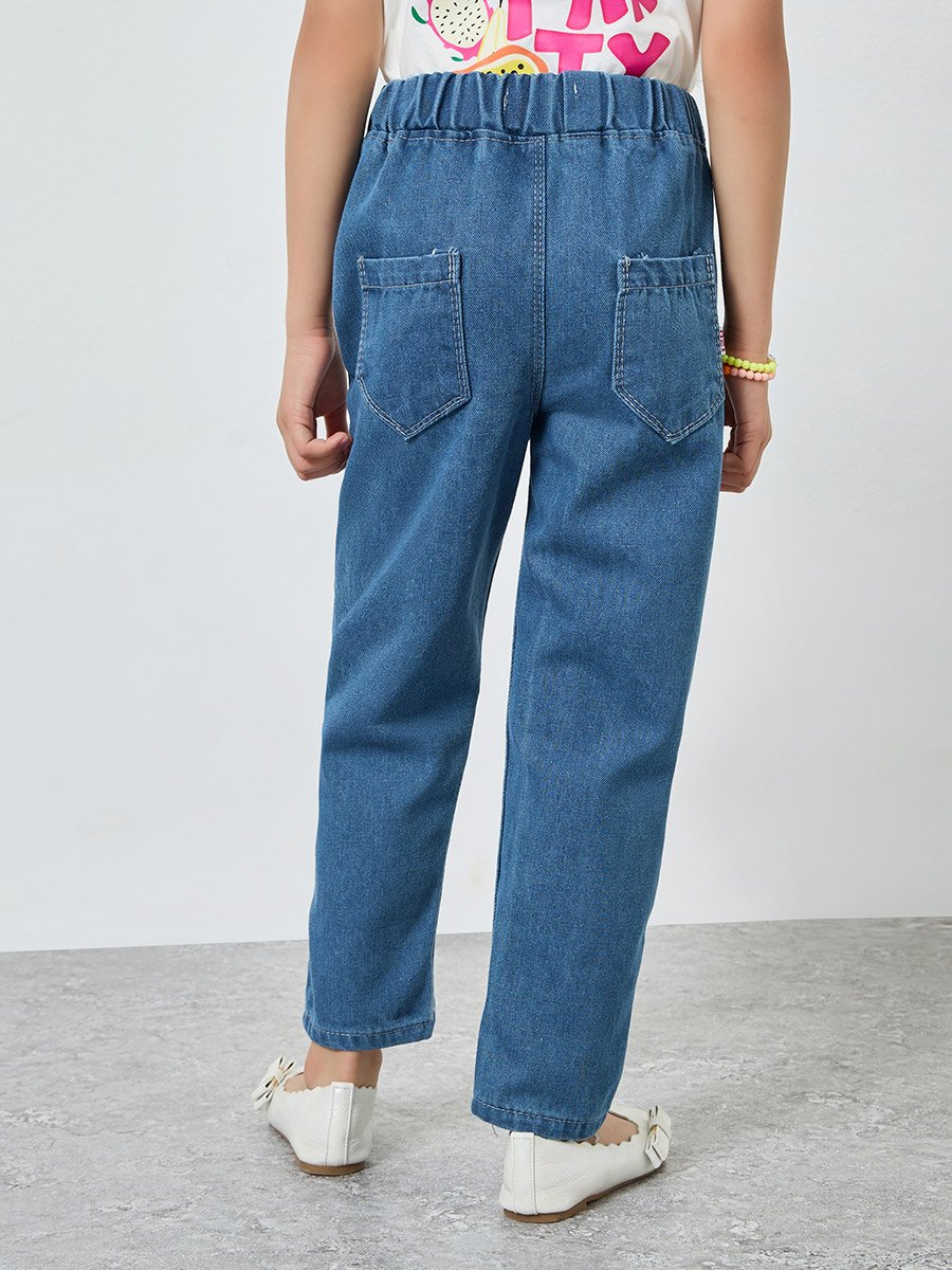 Girls Elastic Waist Relaxed Fit Jeans