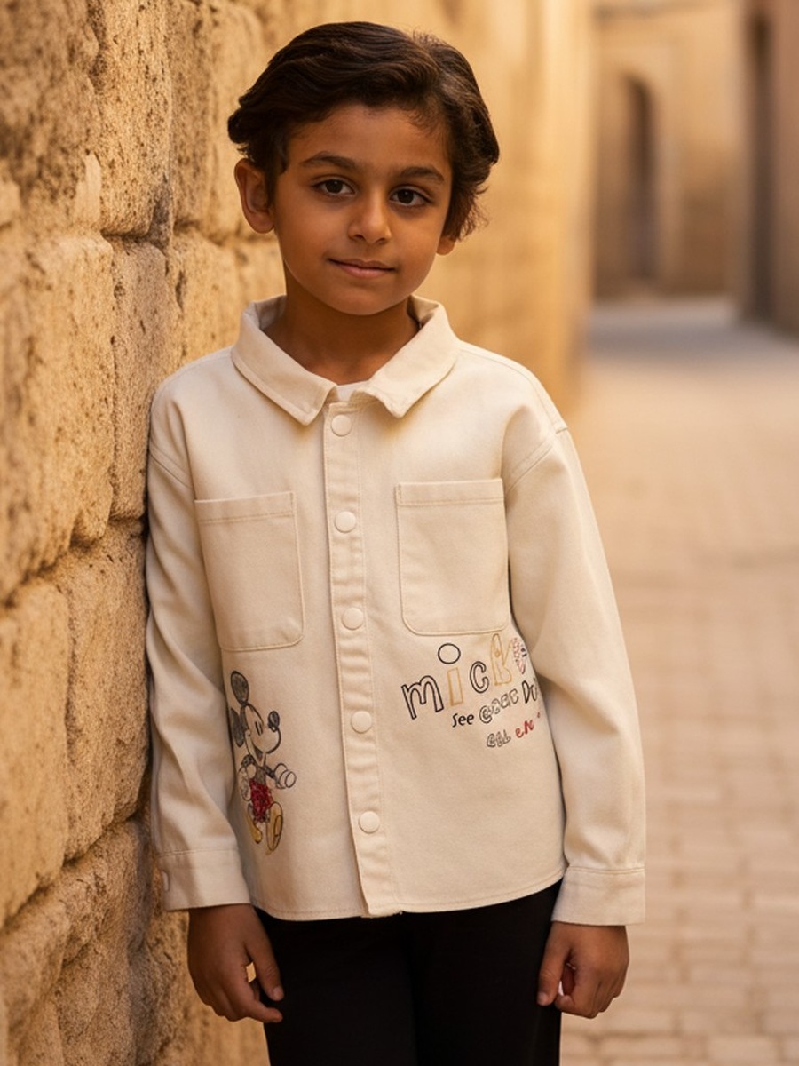 Mickey Mouse Print Cotton Twill Utility Shirt