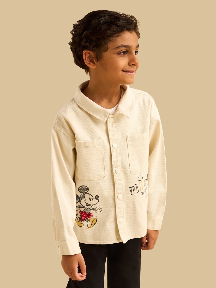 Mickey Mouse Print Cotton Twill Utility Shirt