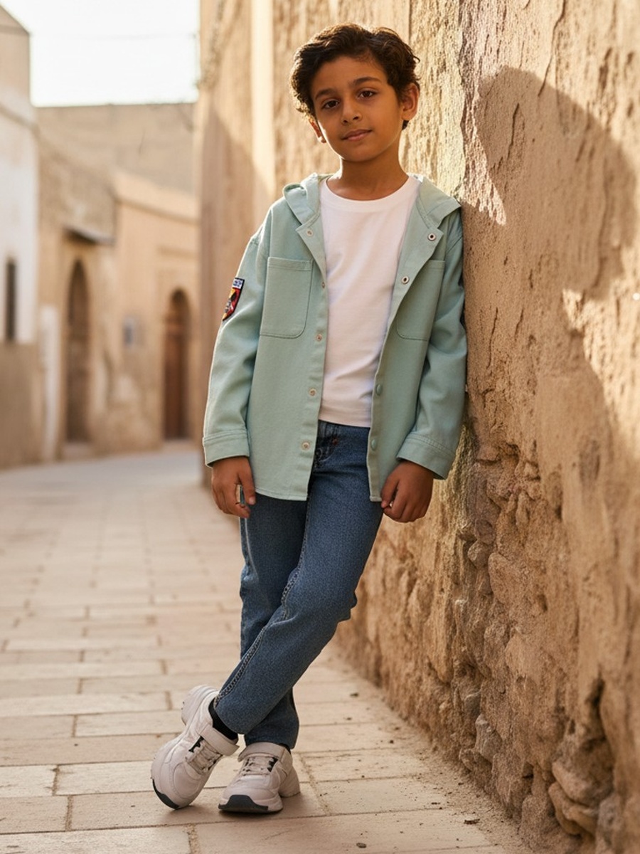 Mickey Mouse Print Hooded Twill Shacket
