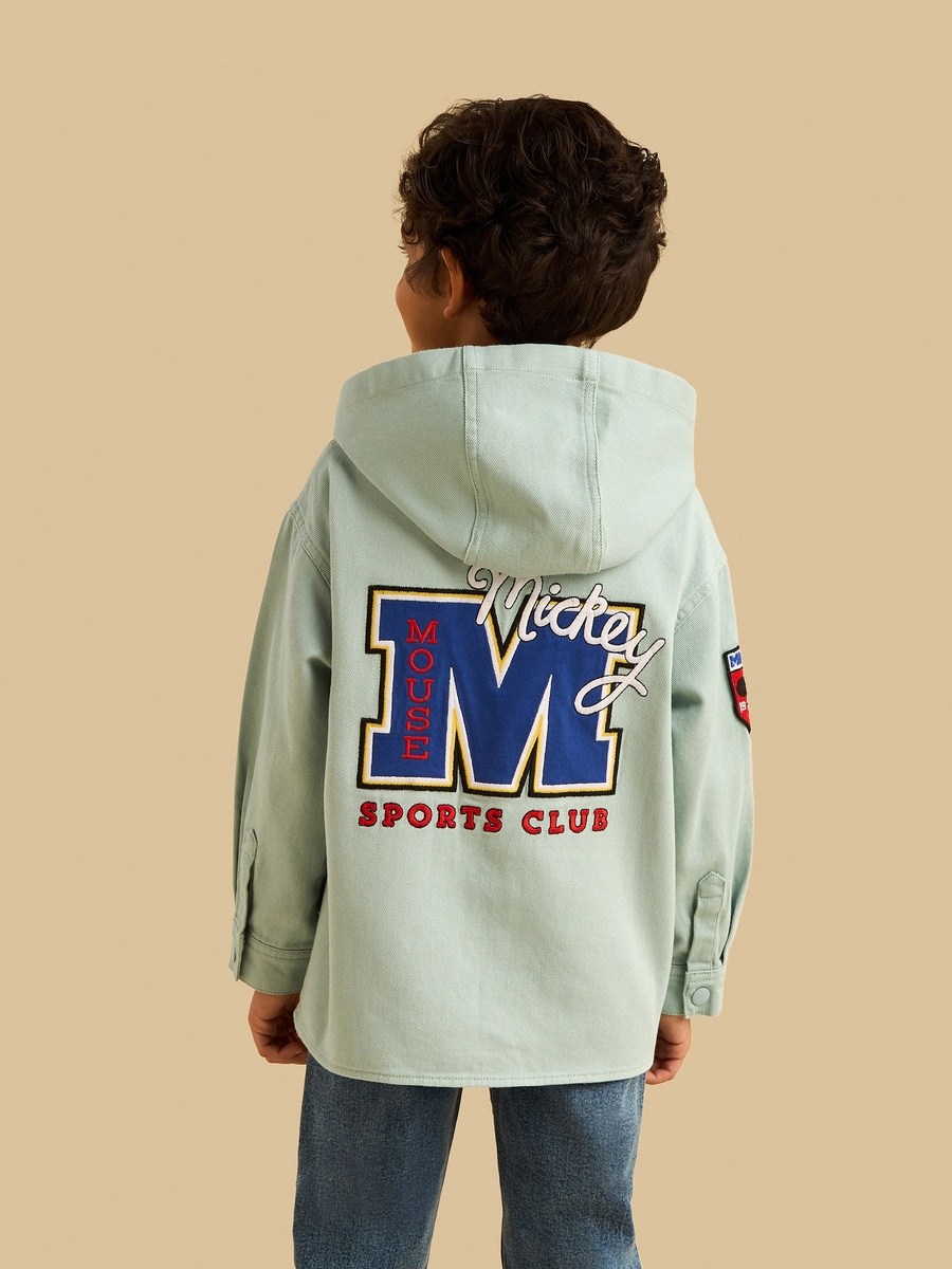 Mickey Mouse Print Hooded Twill Shacket