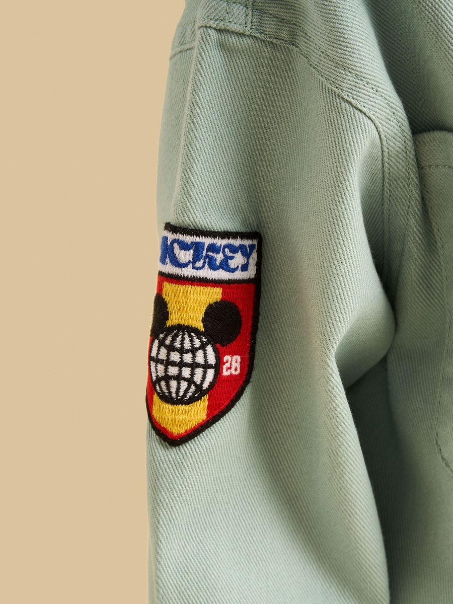 Mickey Mouse Print Hooded Twill Shacket