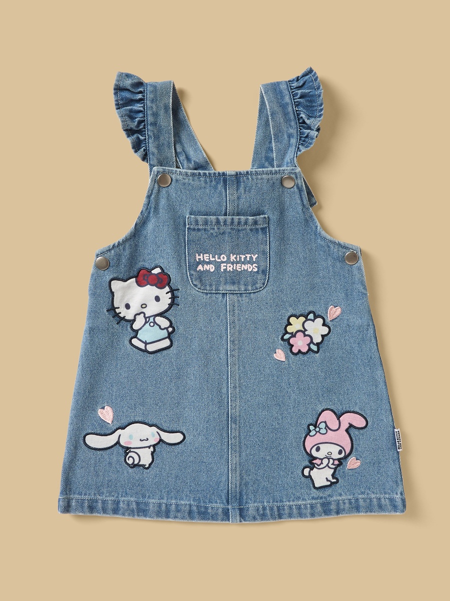 Hello Kitty and Friends Applique Cotton Pinafore with T-Shirt and Tights