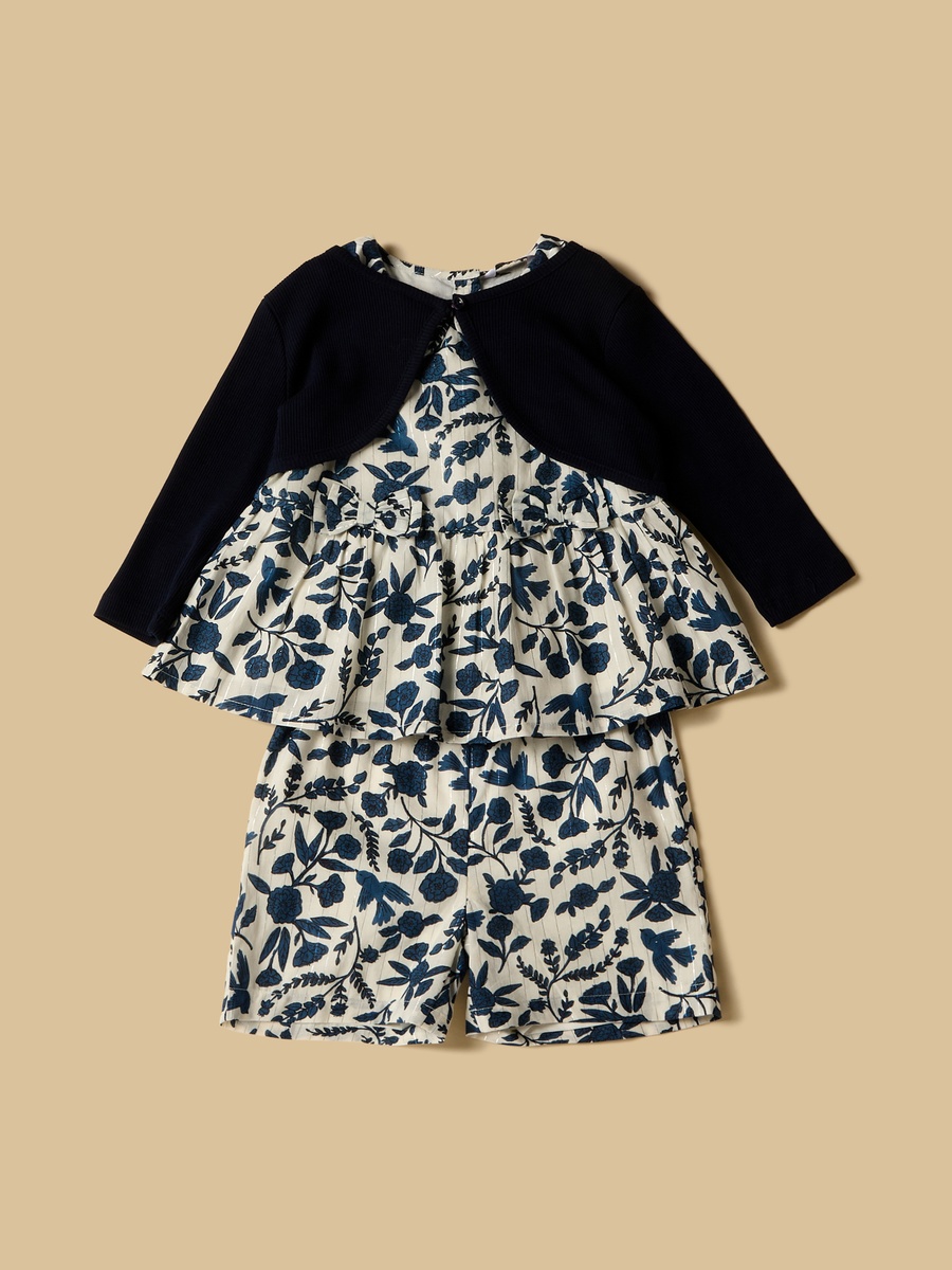 Floral Print Top with Shorts and Shrug