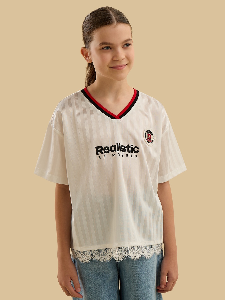 Lace Trim V Neck T-Shirt