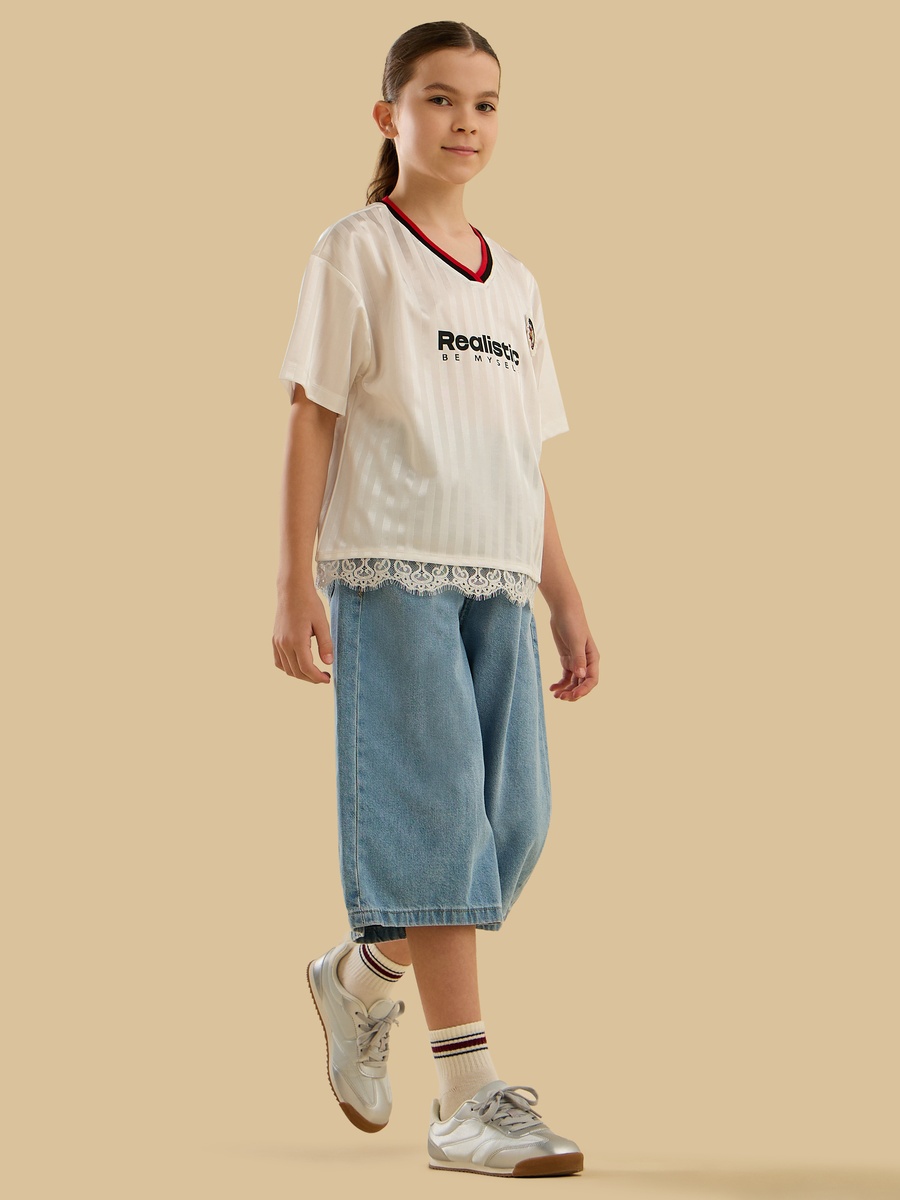 Lace Trim V Neck T-Shirt