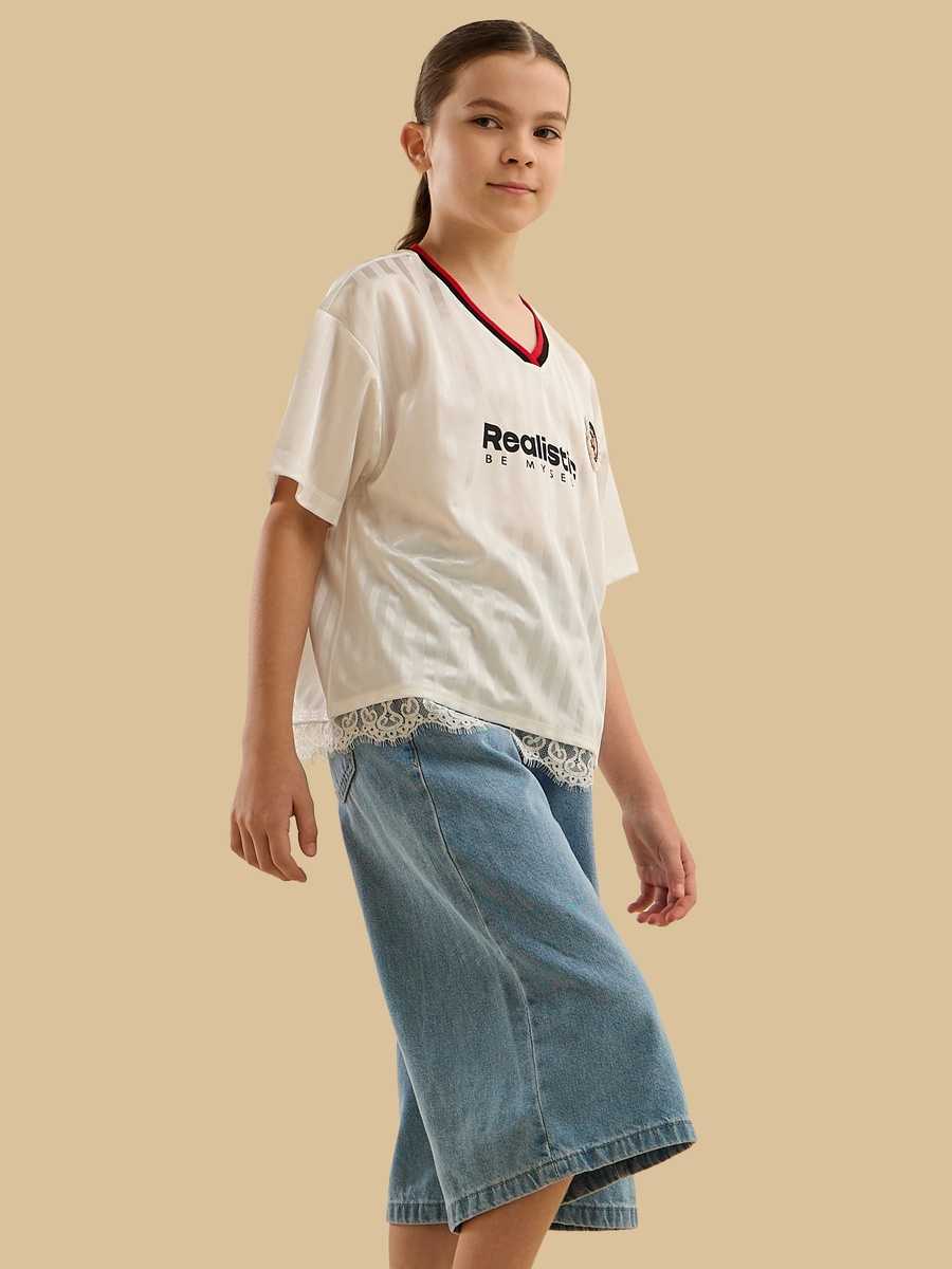 Lace Trim V Neck T-Shirt