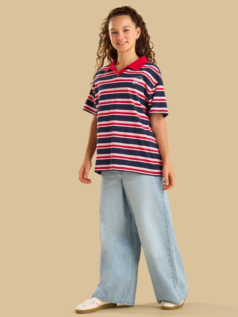 Striped Oversized Cotton Polo T-Shirt