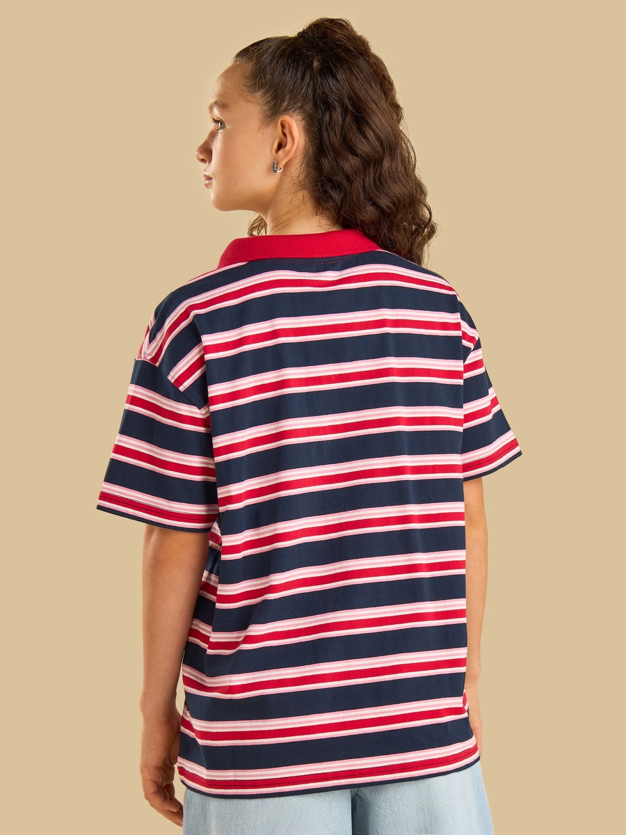 Striped Oversized Cotton Polo T-Shirt