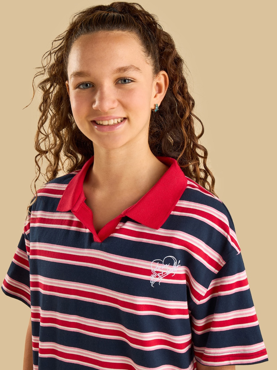 Striped Oversized Cotton Polo T-Shirt