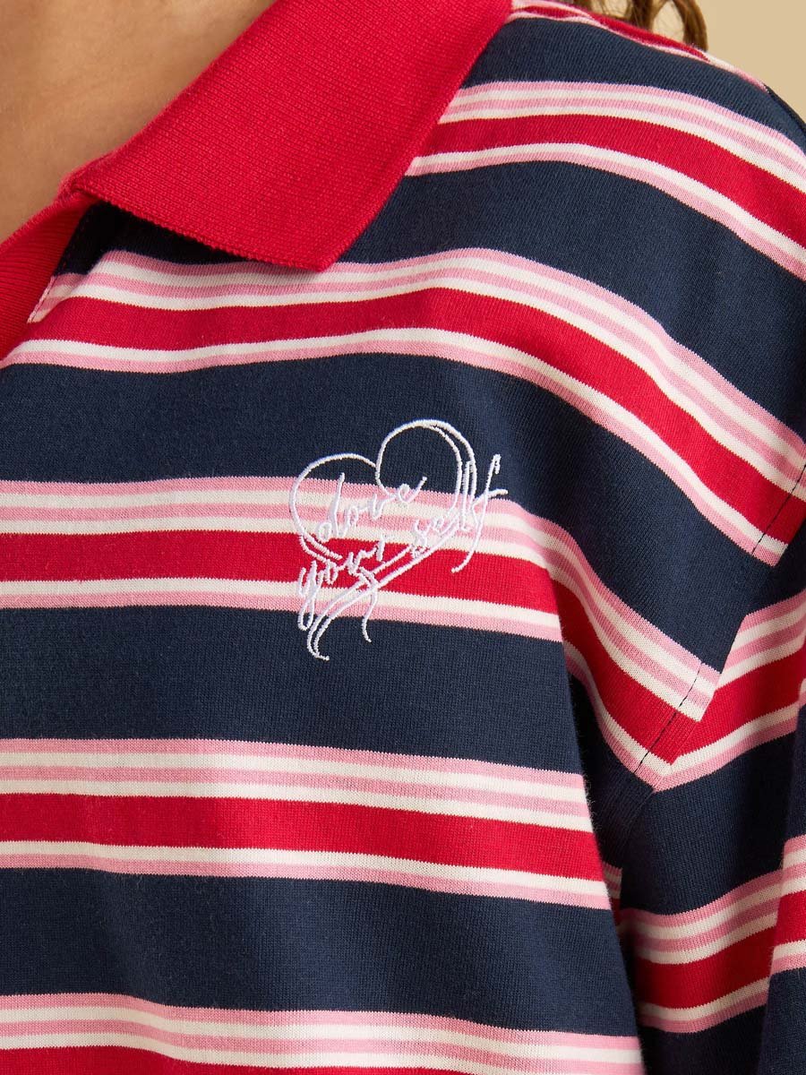 Striped Oversized Cotton Polo T-Shirt