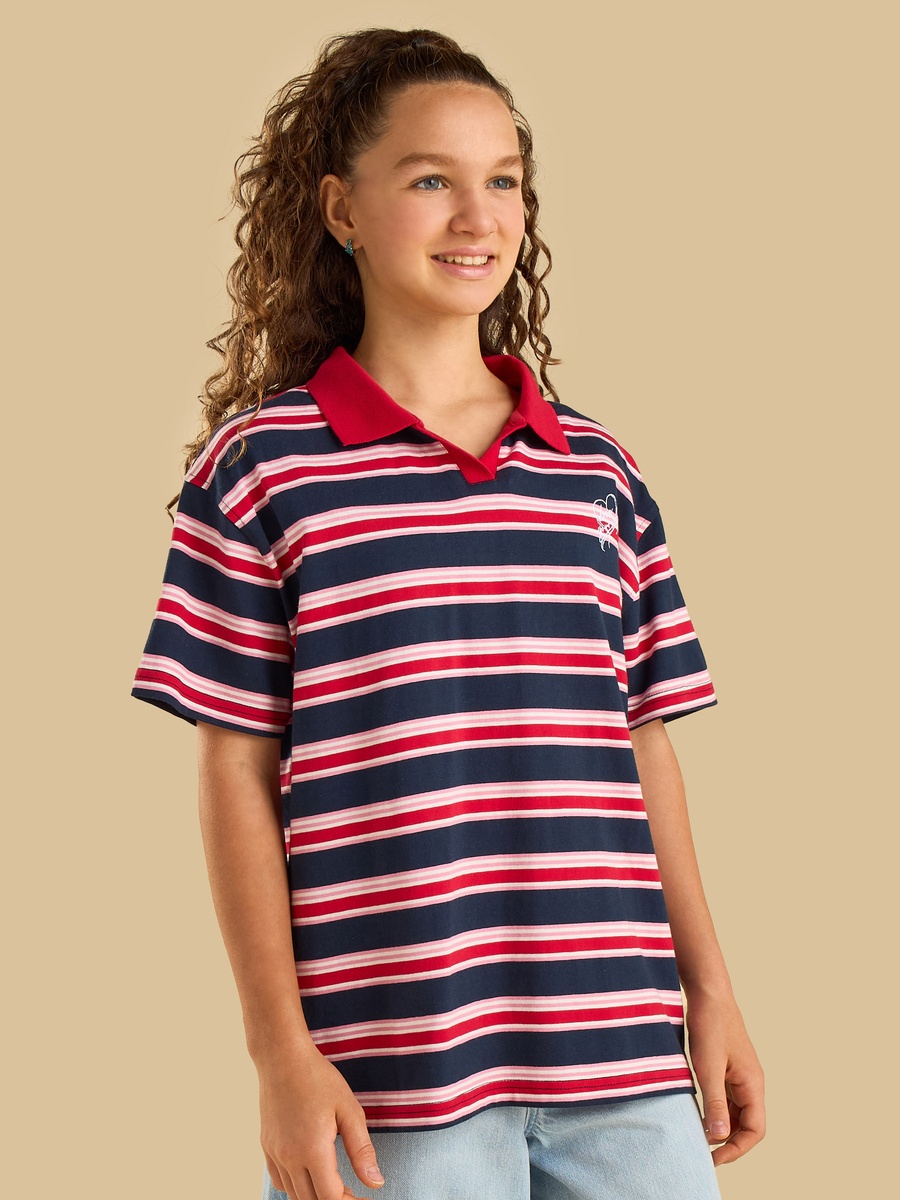 Striped Oversized Cotton Polo T-Shirt