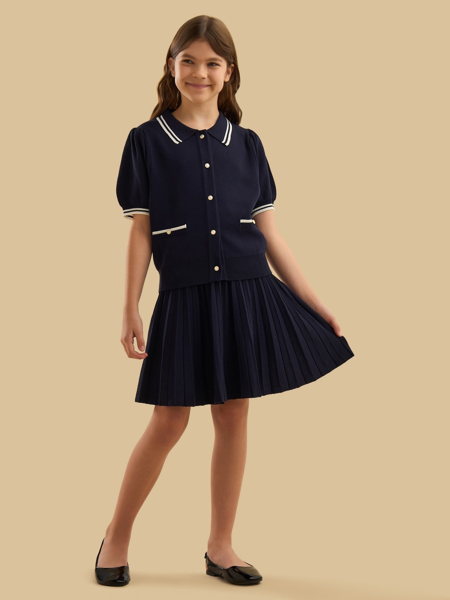 Tipping Detail Soft Touch Cardigan with Pleated Skirt