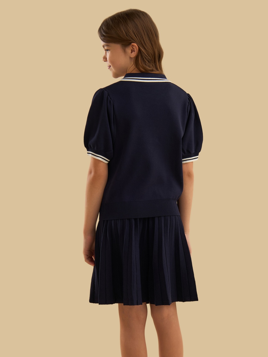 Tipping Detail Soft Touch Cardigan with Pleated Skirt
