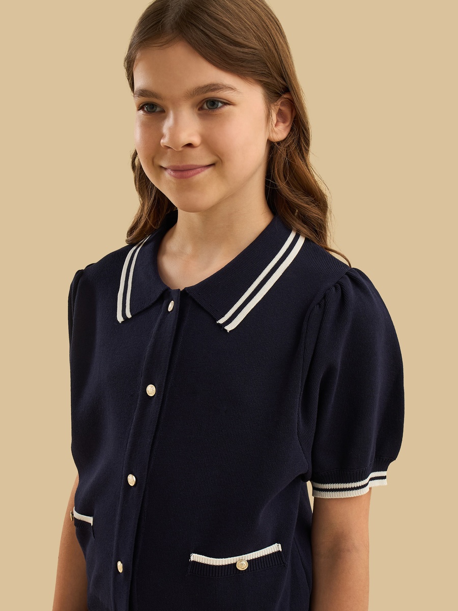 Tipping Detail Soft Touch Cardigan with Pleated Skirt