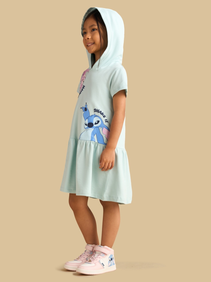 Angel and Stitch Print Hooded Drop Waist Dress