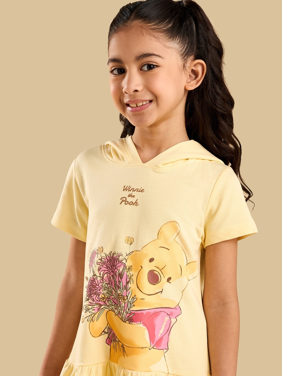 Winnie the Pooh Print Drop Waist Cotton Dress