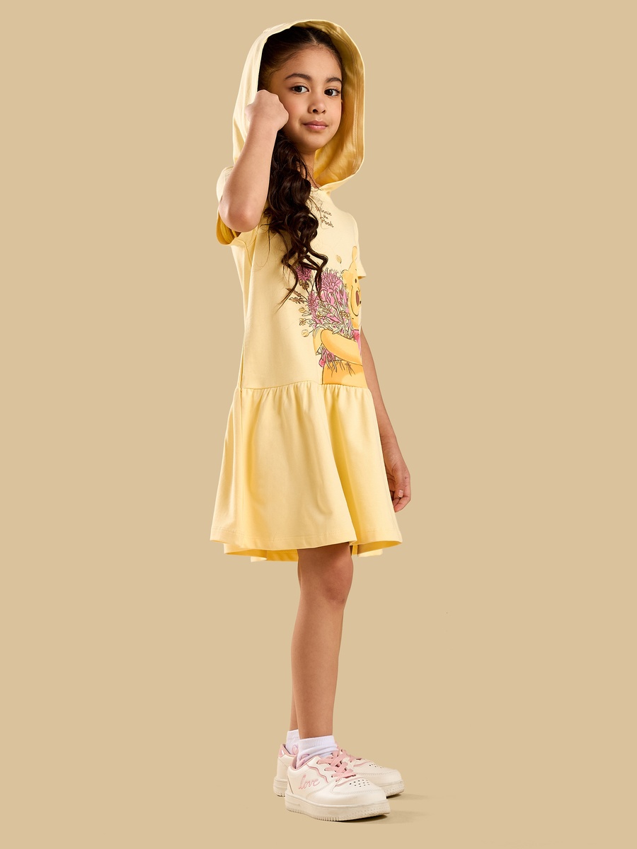 Winnie the Pooh Print Drop Waist Cotton Dress