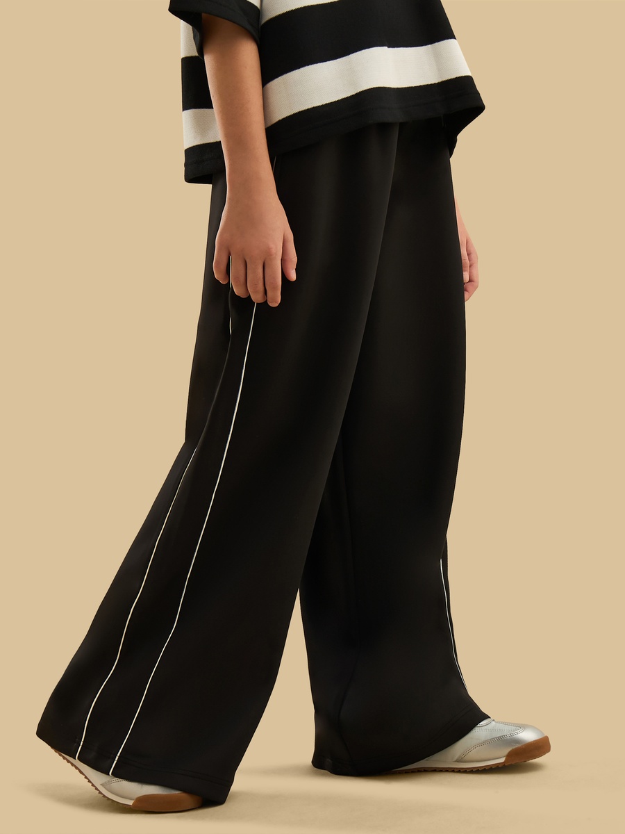 Contrast Piping Wide Leg Pants