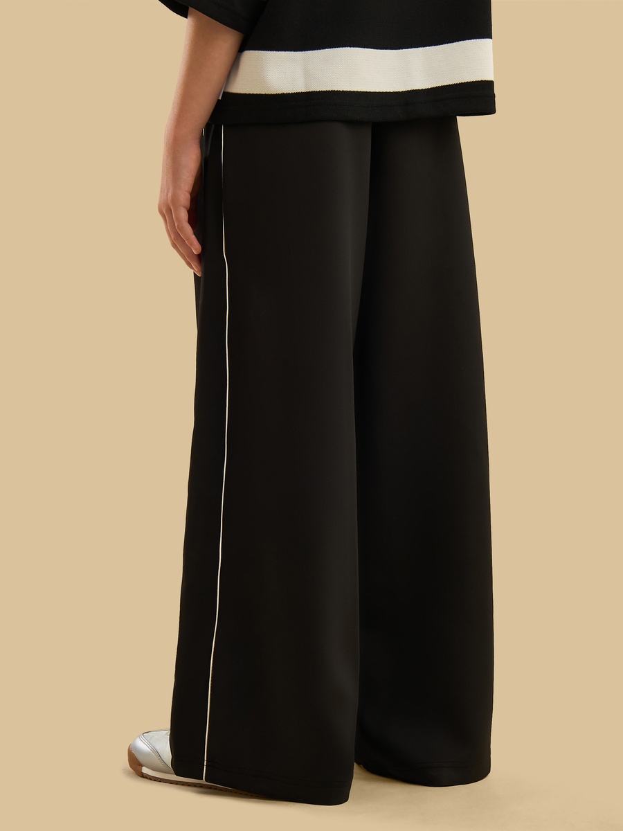 Contrast Piping Wide Leg Pants