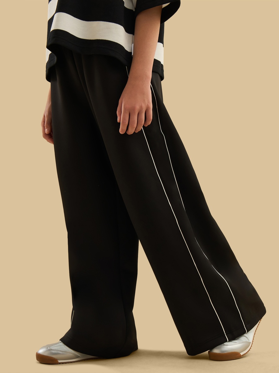 Contrast Piping Wide Leg Pants