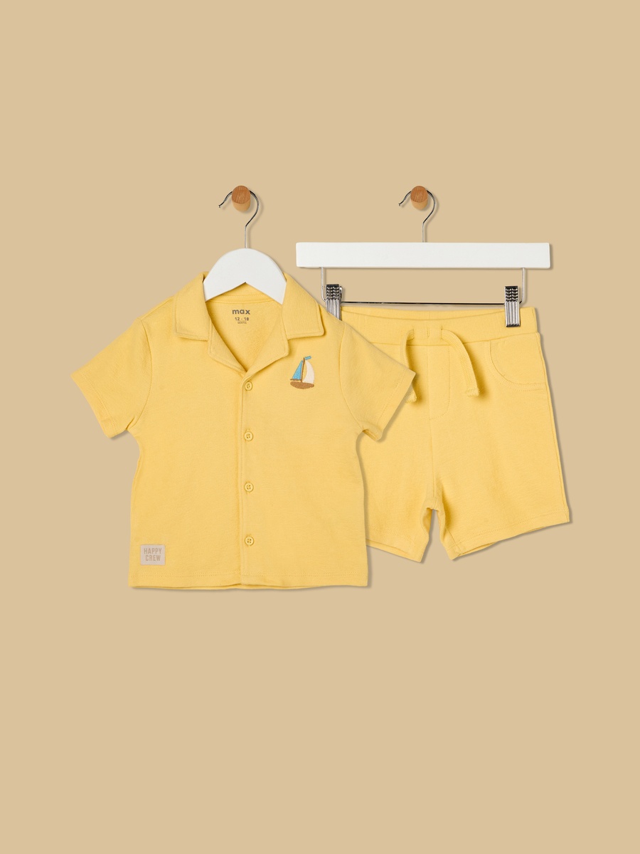 Yatch Embroidered Cotton Shirt and Shorts Set